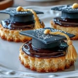 Celebrate graduation with fondant mortarboard-topped sugar cookies on a festive platter.