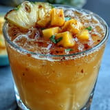 Tropical Grad Party Punch served with fresh fruit and lemon slices.