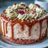 Elegant pink velvet cake with rosé notes and a gorgeous dripping gold glaze.