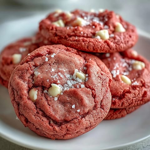 Freshly baked Pink Velvet Cookies on a cooling rack, showcasing vibrant pink hues and melty white chocolate chips.