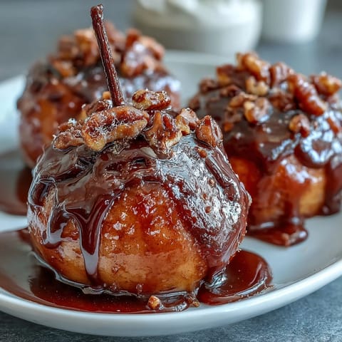 Candy apple slices drizzled with caramel and dark chocolate, a fun fall dessert perfect for parties or Halloween.