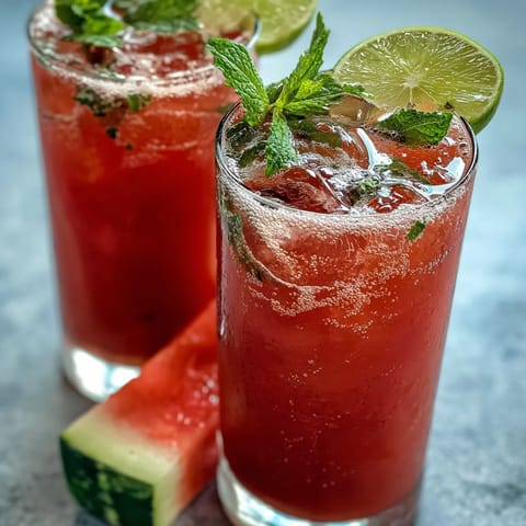 Refreshing watermelon mint vodka spritz mocktail with vibrant mint and citrus, perfect for summer parties and gatherings.