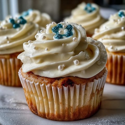 Delicate Cancer Birthday Cupcakes topped with edible pearl-dusted fondant symbols.