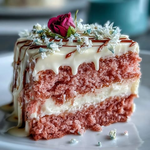 Bridal Shower Rosé Velvet Cake, a pink dream with glistening gold dripping.
