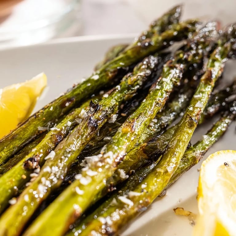 Vegan grilled asparagus side dish with flaky sea salt, ready to serve with grilled salmon.