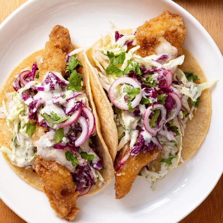 Sizzling Baja Fish Tacos served with warm corn tortillas and lime wedges on a rustic wooden table.