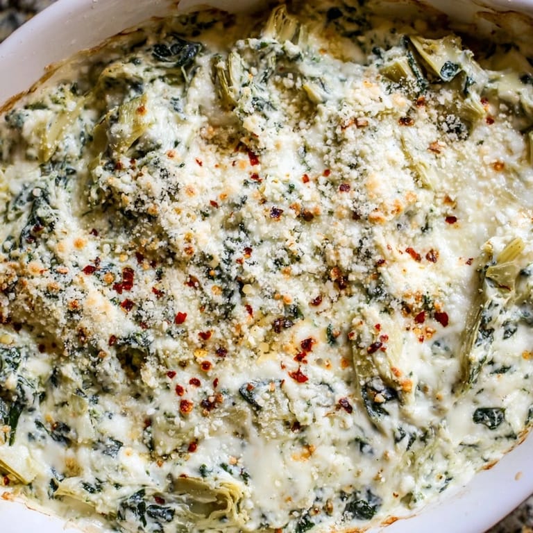 Creamy Spinach Artichoke Dip emerges from the oven, garnished with fresh herbs and ready for a party spread.