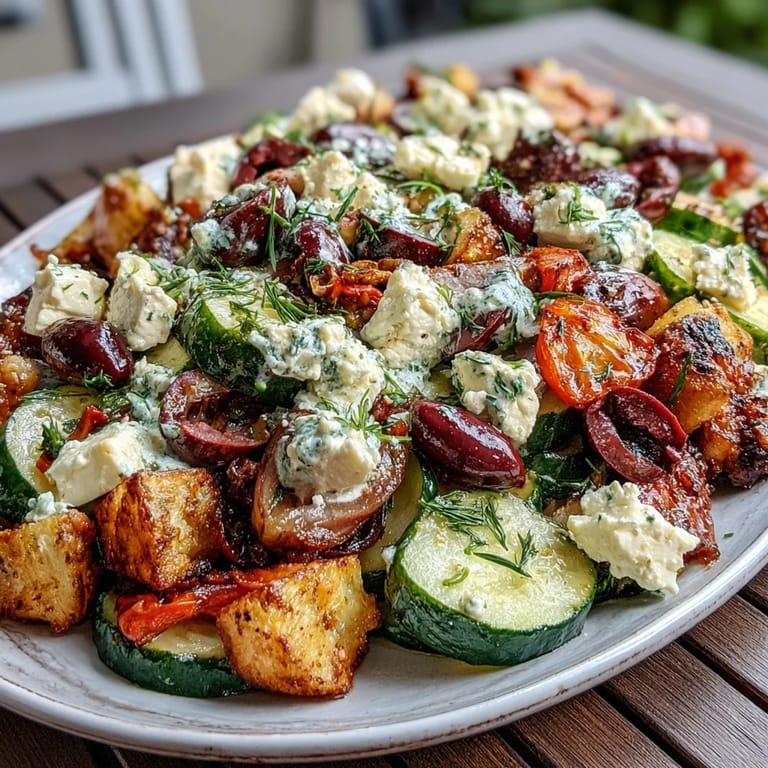 Enjoy this vibrant roasted Greek salad, a flavorful, easy weeknight meal.