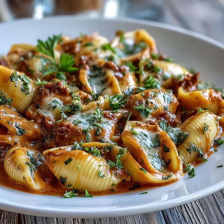 Delicious One Pot Creamy Beef and Shells, perfect for a cozy weeknight dinner.