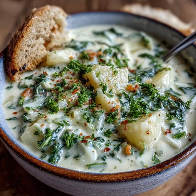 Thick, blended Creamy Potato Soup with Cabbage topped with cracked black pepper and chopped carrots for a cozy meal.