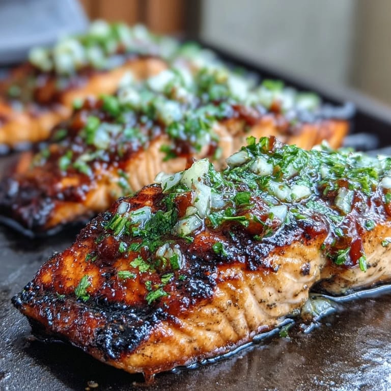 Bright and flavorful grilled salmon served with refreshing strawberry salsa, perfect for a light, healthy spring dinner.