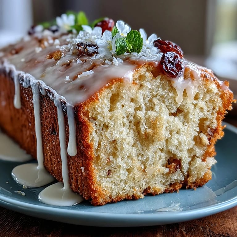 Zesty lemon cake topped with sweet drizzle and delicate edible blooms, ideal for a special spring dessert.