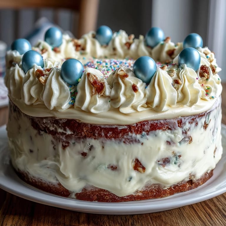 Elegant two-tier vanilla cake with smooth buttercream, topped with colorful balloon cake toppers—perfect centerpiece for graduation parties and dessert tables.