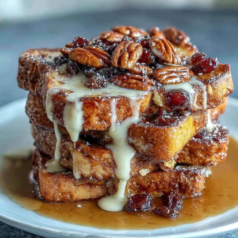 Classic Mexican Easy Capirotada with Cinnamon, Piloncillo, and Raisins, topped with raisins and nuts for a sweet, spiced dessert.