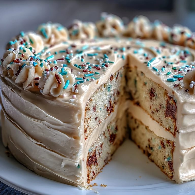 Festive Class of 2026 Confetti Cake finished with smooth, bubbly champagne frosting.