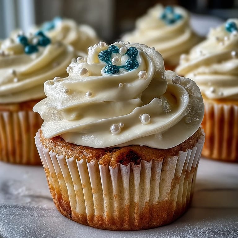 Delicate Cancer Birthday Cupcakes topped with edible pearl-dusted fondant symbols.
