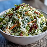 A bowl of creamy Coleslaw with shredded cabbage and carrots, perfect for an easy barbecue side dish.