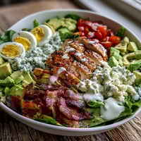 Freshly grilled chicken, crispy bacon, and creamy avocado make this Cobb Salad Bowl a vibrant and hearty meal.