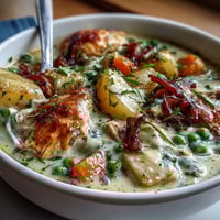 Creamy Slow Cooker Chicken Pot Pie Soup with tender chicken, hearty vegetables, and a rich, savory broth—perfect for cozy dinners.